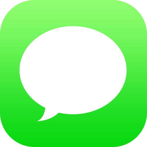 A white message bubble icon on a green background.